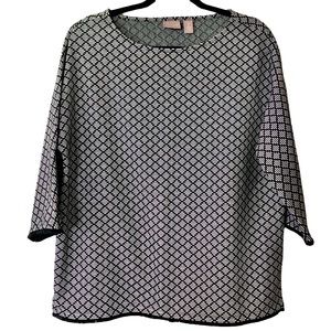 Chico’s Blouse Women’s Size 2 Black White 3/4 Sleeve